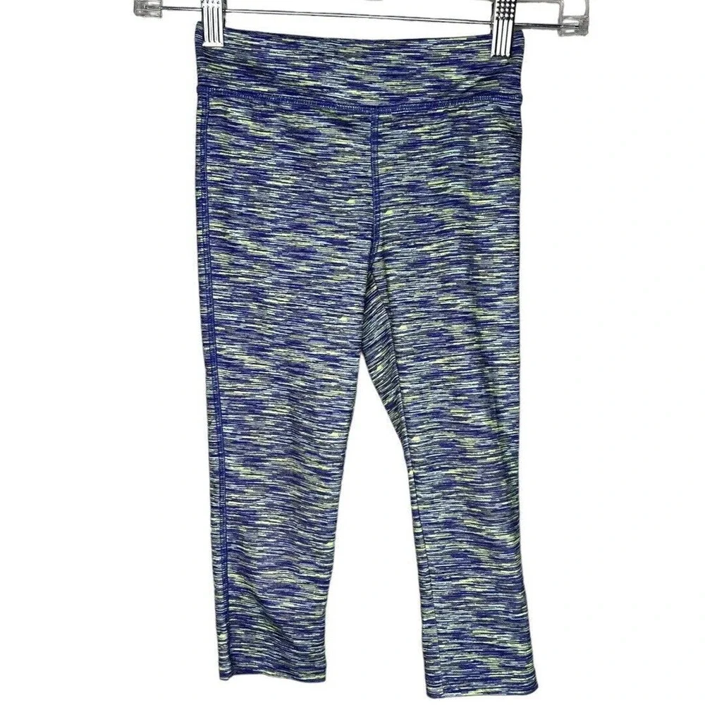 Gap Fit Leggings Girls Small Blue Yellow Marled Capri Crop Loungewear Athleisure